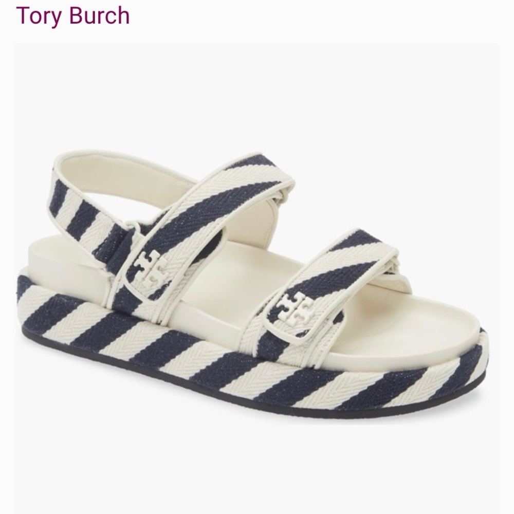 New Tory Burch Kira Platform Sandals US 8.5, Navy White